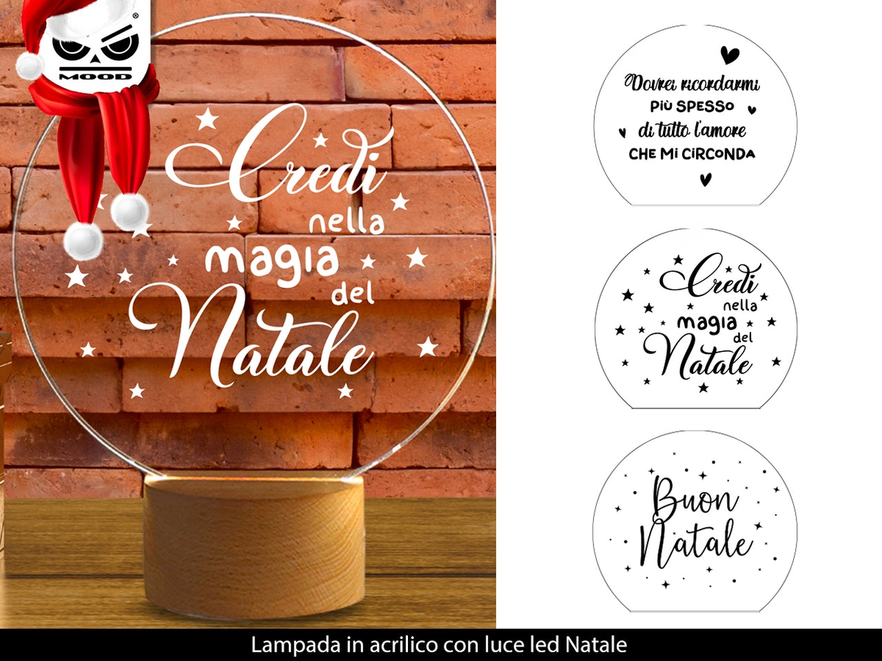 Lampada natalizia in acrilico con luce led scritte assortite