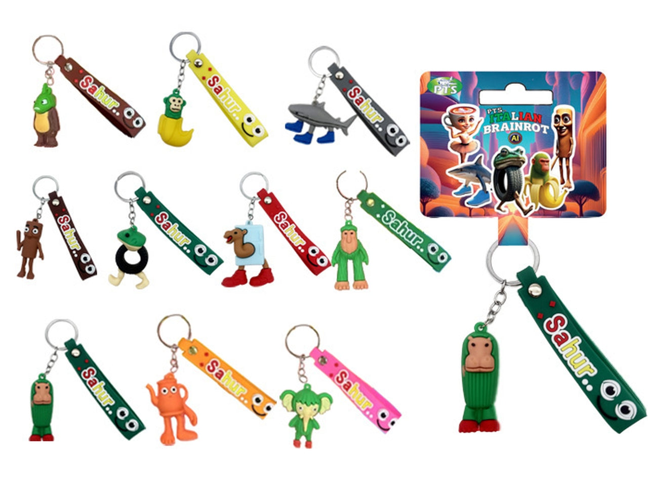 Italian brain rot ai portachiavi 3d 5cm con stringa con hangtag in 10 assortimenti