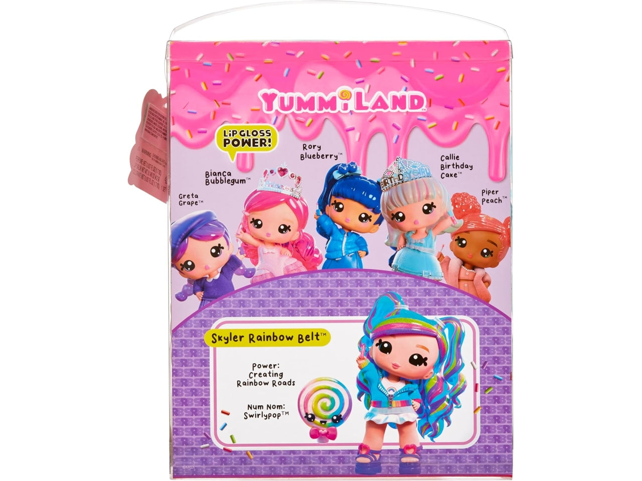 Yummiland large doll lipgloss pet- rainbow skyler rainbow belt