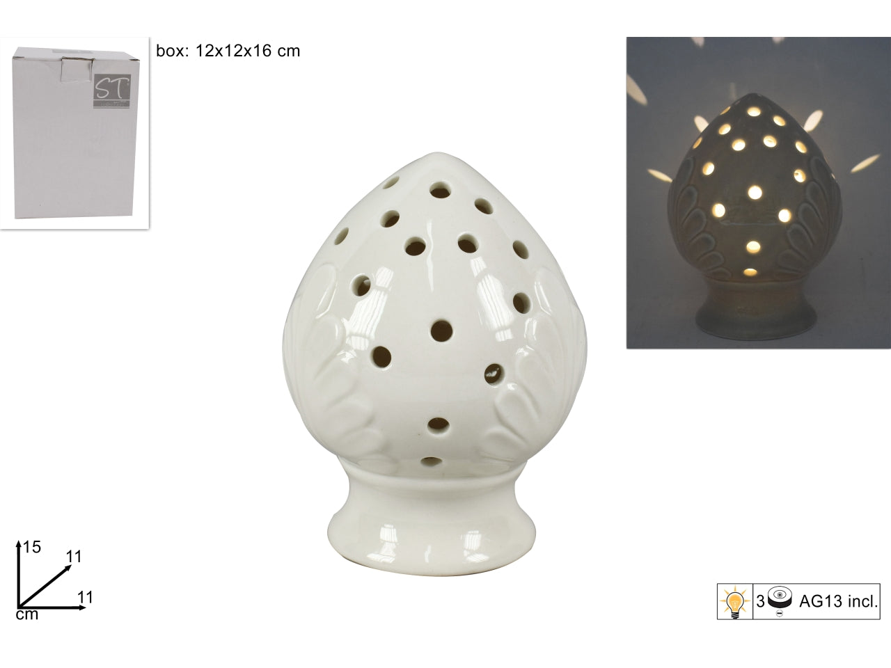Pumo con base fantasia palline 15cm con luci bianco