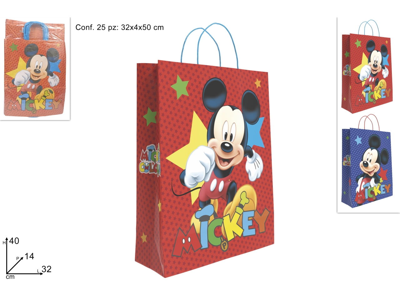 Busta regalo 32x14x40cm mickey in 2 assortimenti