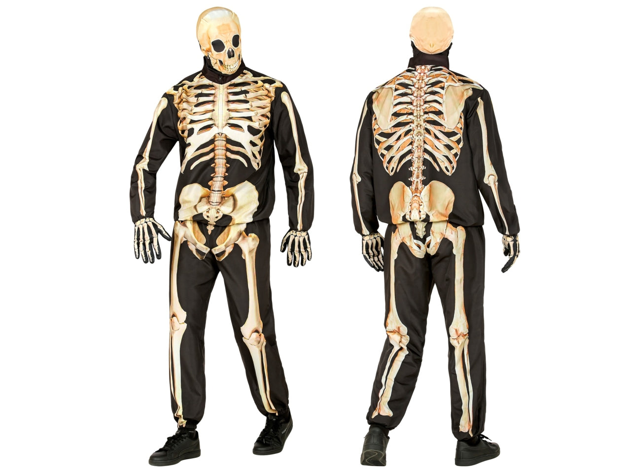 Costume scheletro fast con giacca, pantaloni, guanti e maschera taglia XL