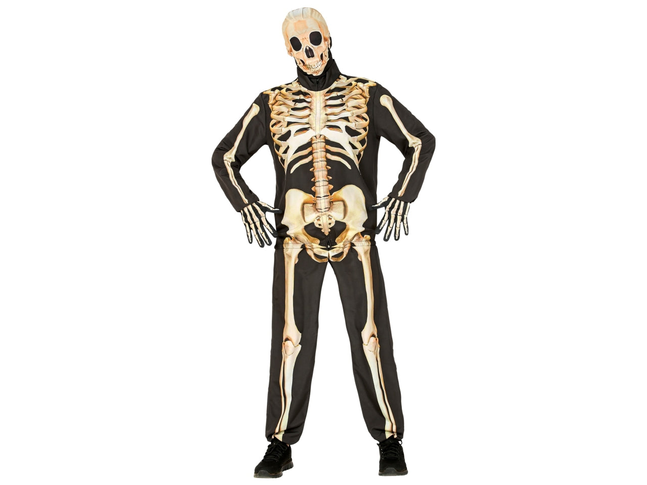 Costume scheletro con giacca, pantaloni, guanti e maschera taglia 128cm/5-7anni