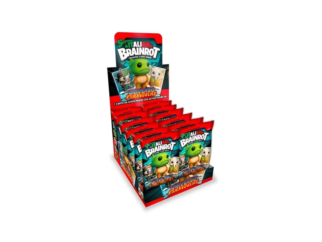 Brainrot bustina con 1 carta da gioco promozionale e 1 action figure 3D con moschettone.