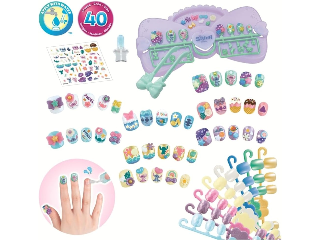 Stitch nail designer kit  per creare le unghie piÃ¹ divertenti, con disegni di Stitch e senza bisogno di colla o altri accessori fastidiosi.
