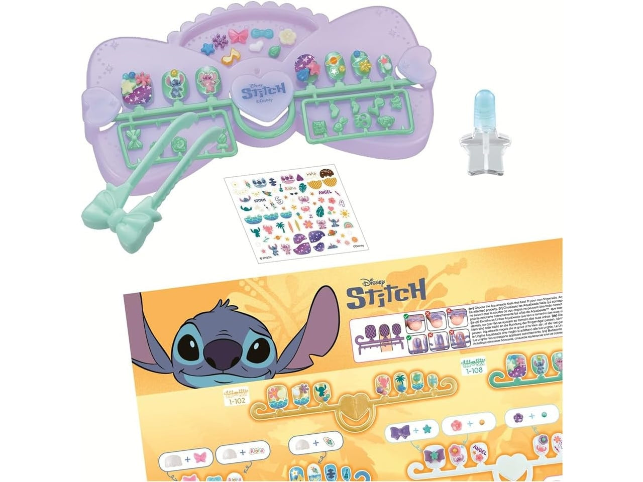 Stitch nail designer kit  per creare le unghie piÃ¹ divertenti, con disegni di Stitch e senza bisogno di colla o altri accessori fastidiosi.