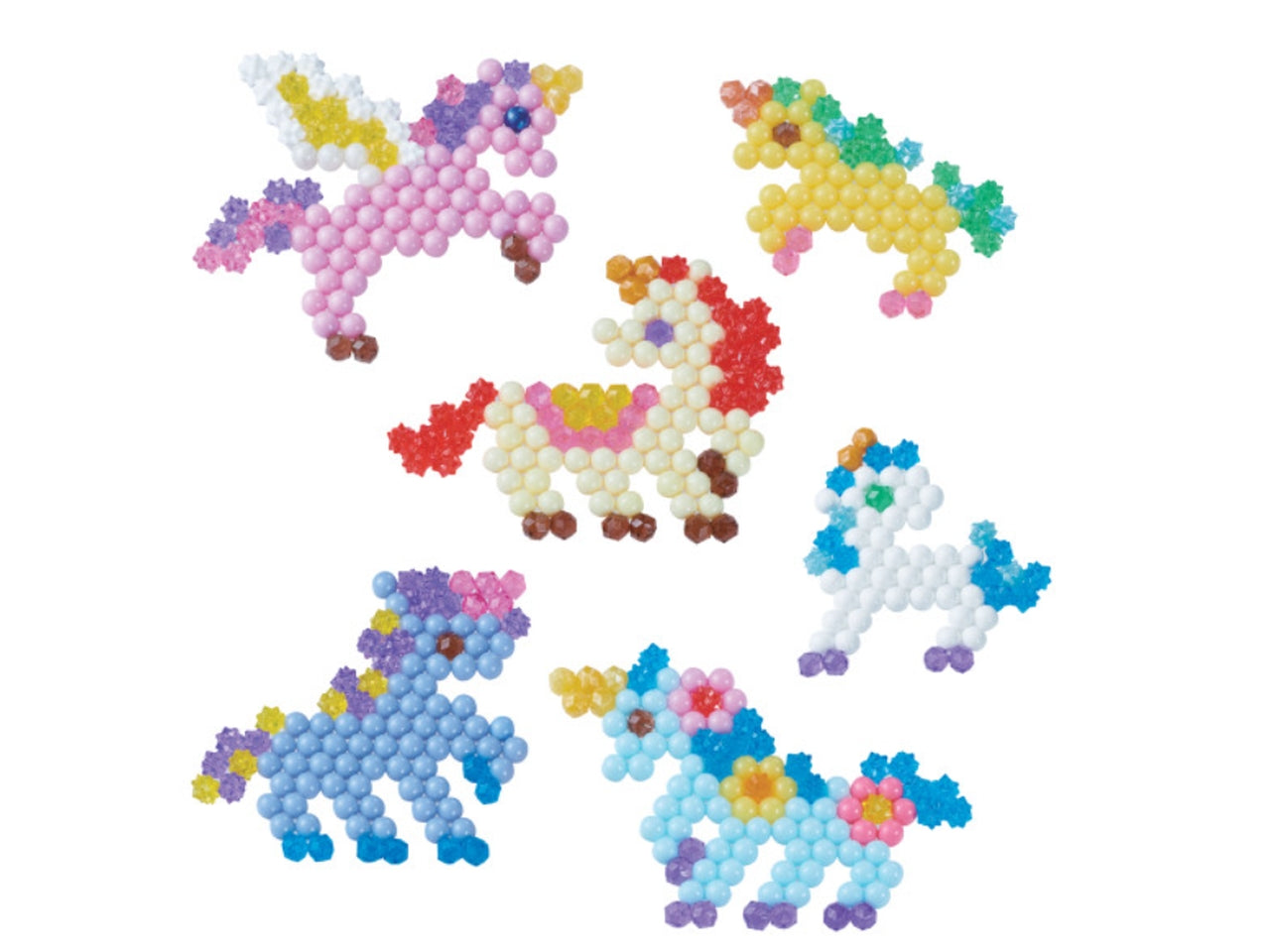 Aquabeads include perline, gioiello e star in vari colori, vassoio, spray, fogli modello unicorni