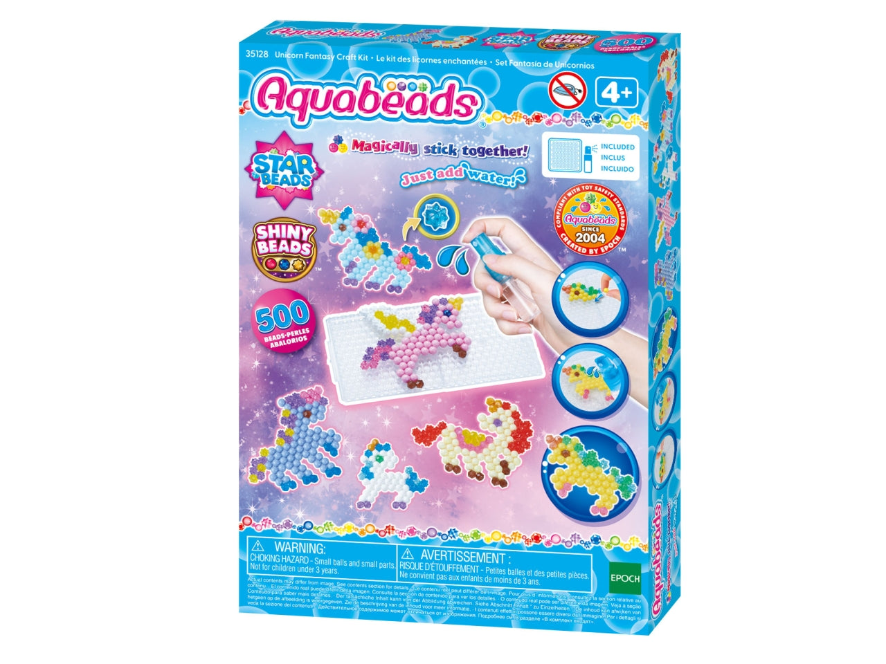 Aquabeads include perline, gioiello e star in vari colori, vassoio, spray, fogli modello unicorni