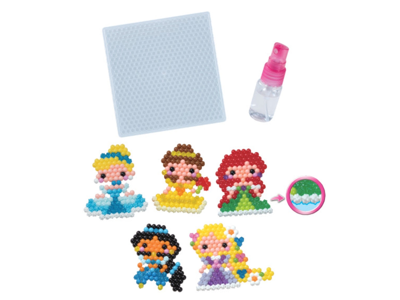Aquabeads set con perline, vassoio di creazione, modello per disegni del mondo Disnay Princess