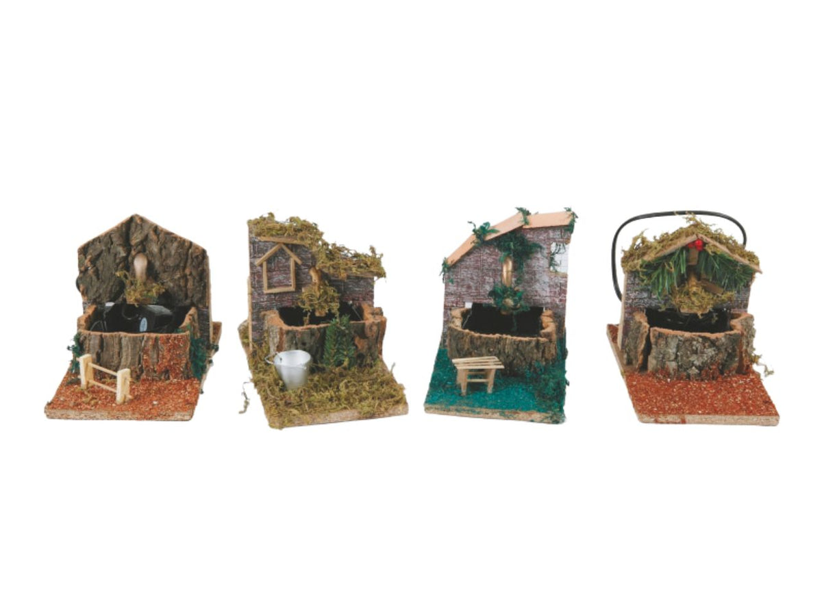 Ambientazione fontana per presepe 12x19cm con pompa funzionante, modelli assortiti
