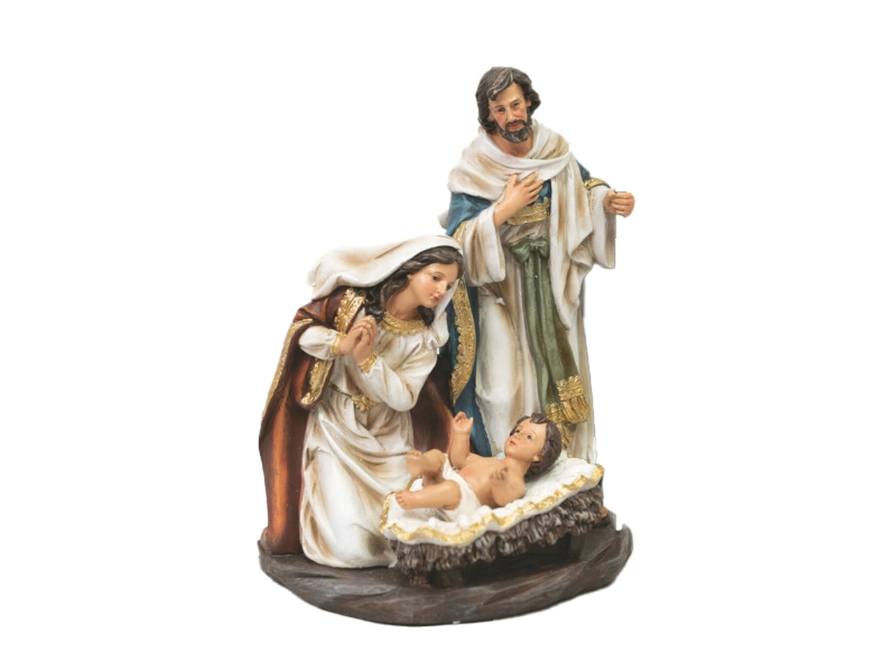 Nativita' in resina 15,5xh.20,5cm con vesti bianche