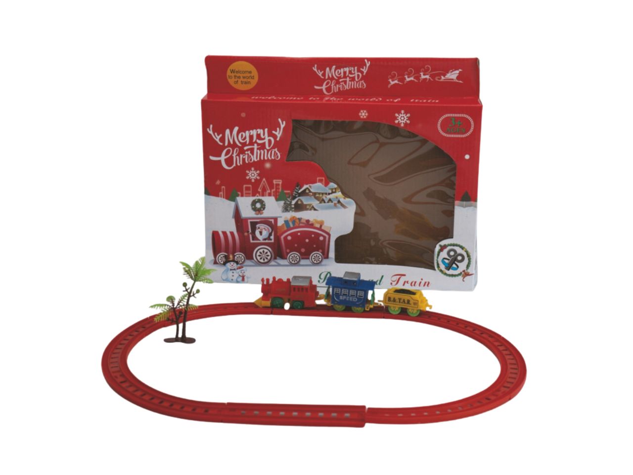 Trenino con binari e vagoni in scatola