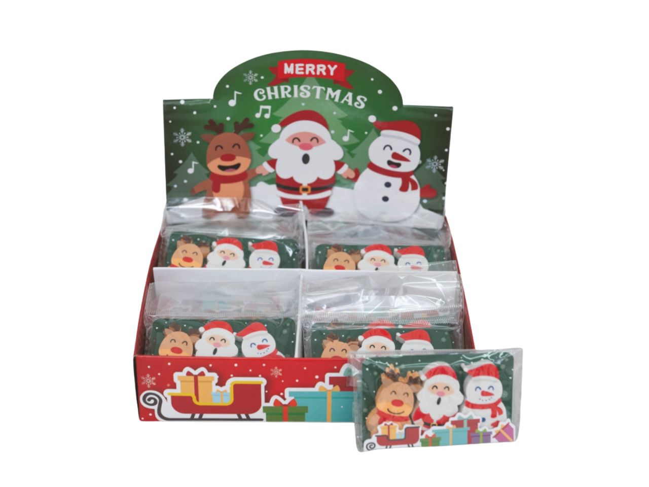 Gomme per cancellare natalizie 5cm in confezione da 3 pezzi modelli assortiti