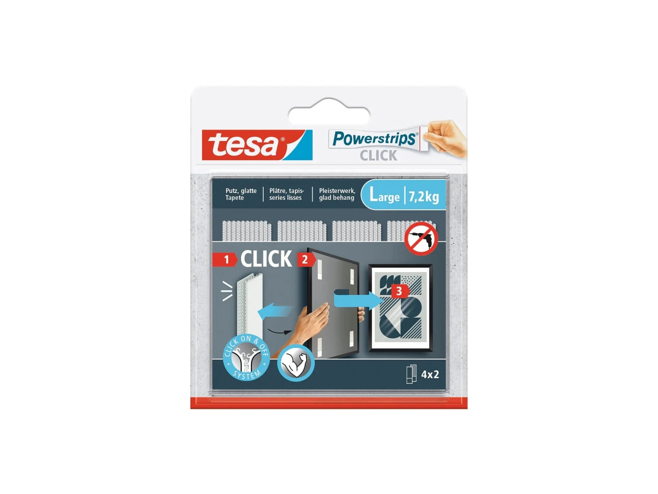 Tesa powerstrips click 4x2 l bianco