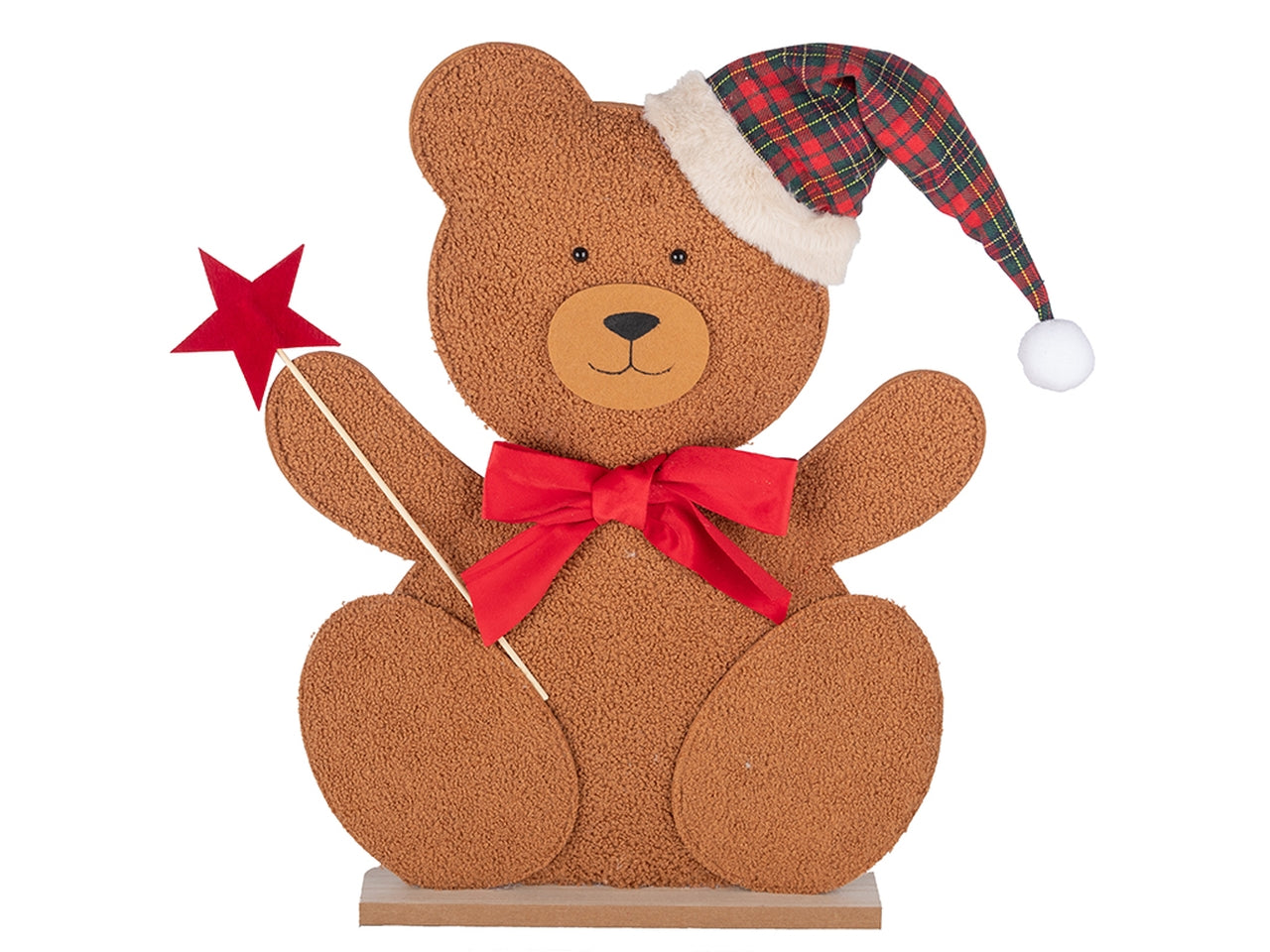 Orsetto seduto con base legno e stella 57cm