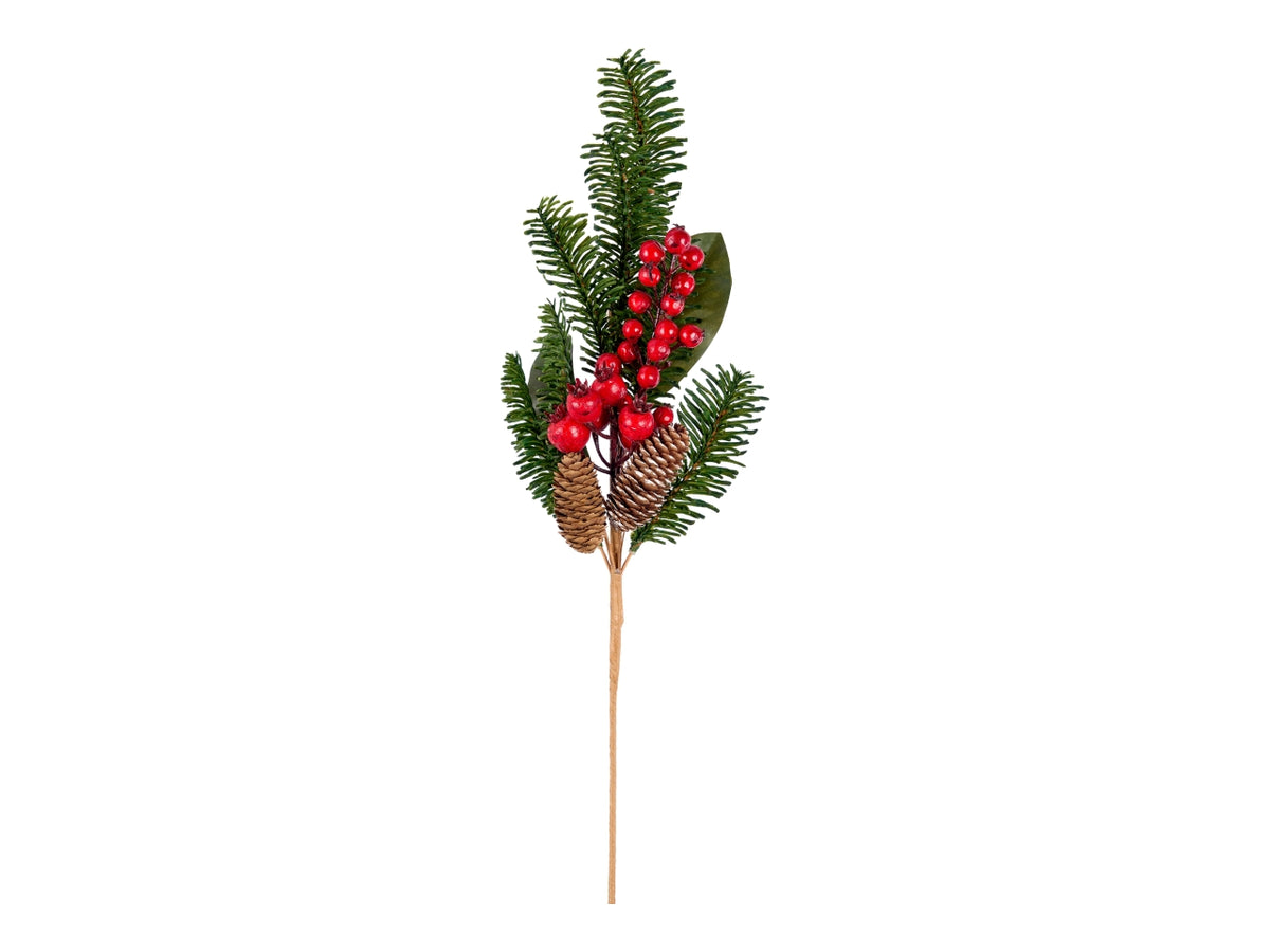 Ramo pino 56cm verde con bacche rosse