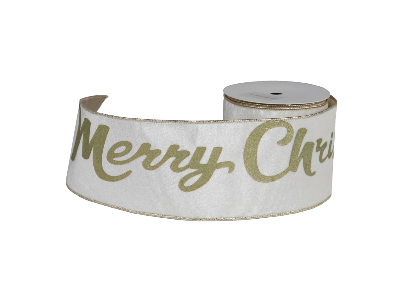 Nastro 10cmx9,14mt con scritta merry x'mas bianco