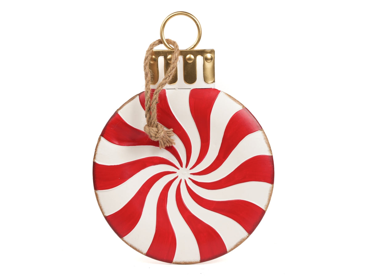 Decorazione piatta candy 13x1x8cm in metallo bianco e rosso