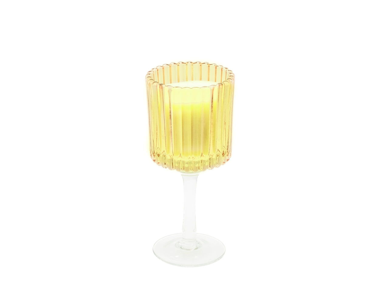 Candela con calice in vetro rigato 8x24cm giallo