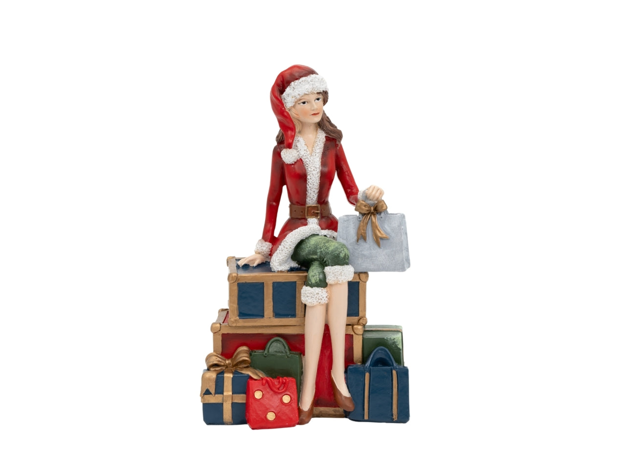 Donna seduta su pacchi regalo 11x18cm