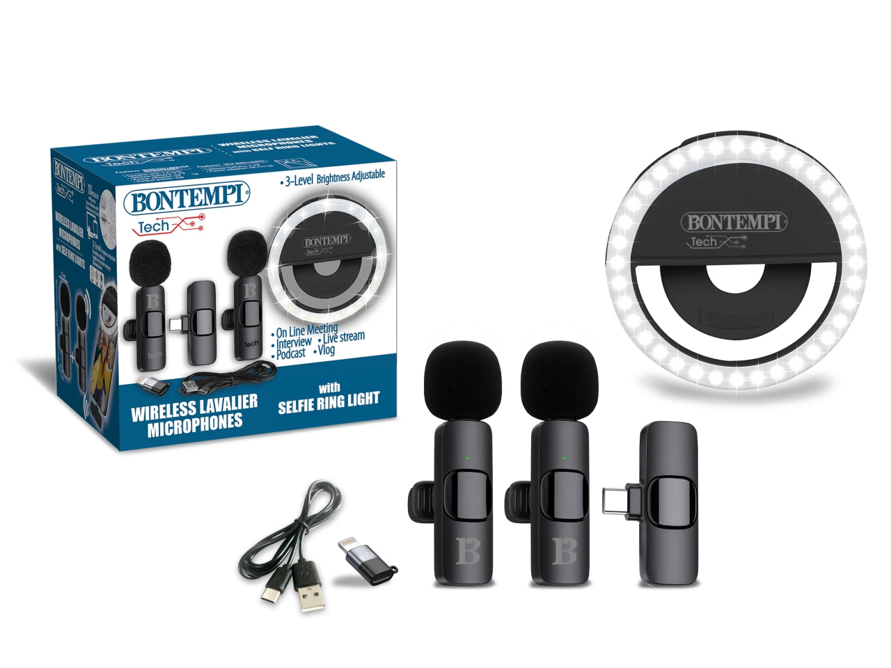 Anello di luce + 2 microfoni wireless