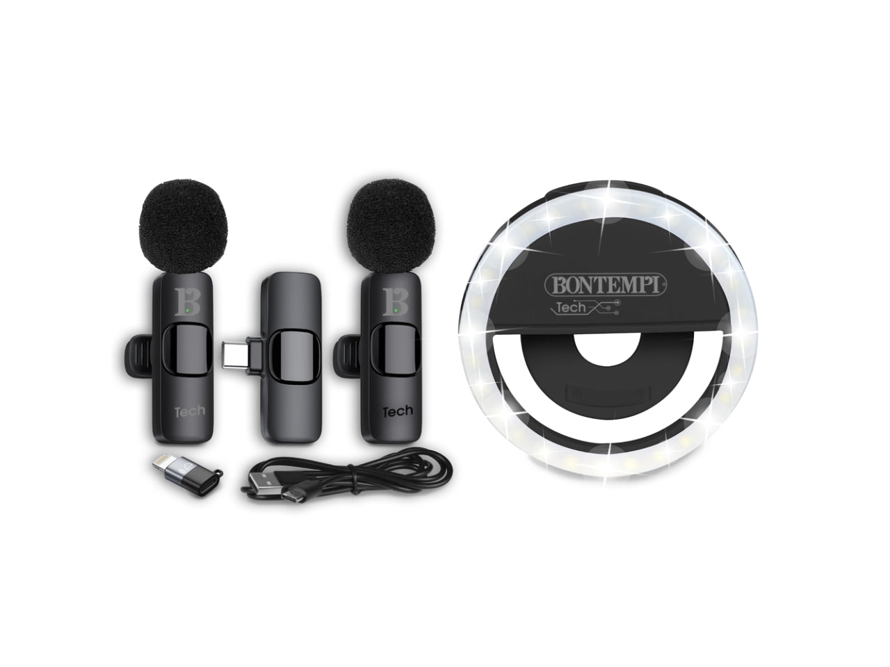 Anello di luce + 2 microfoni wireless