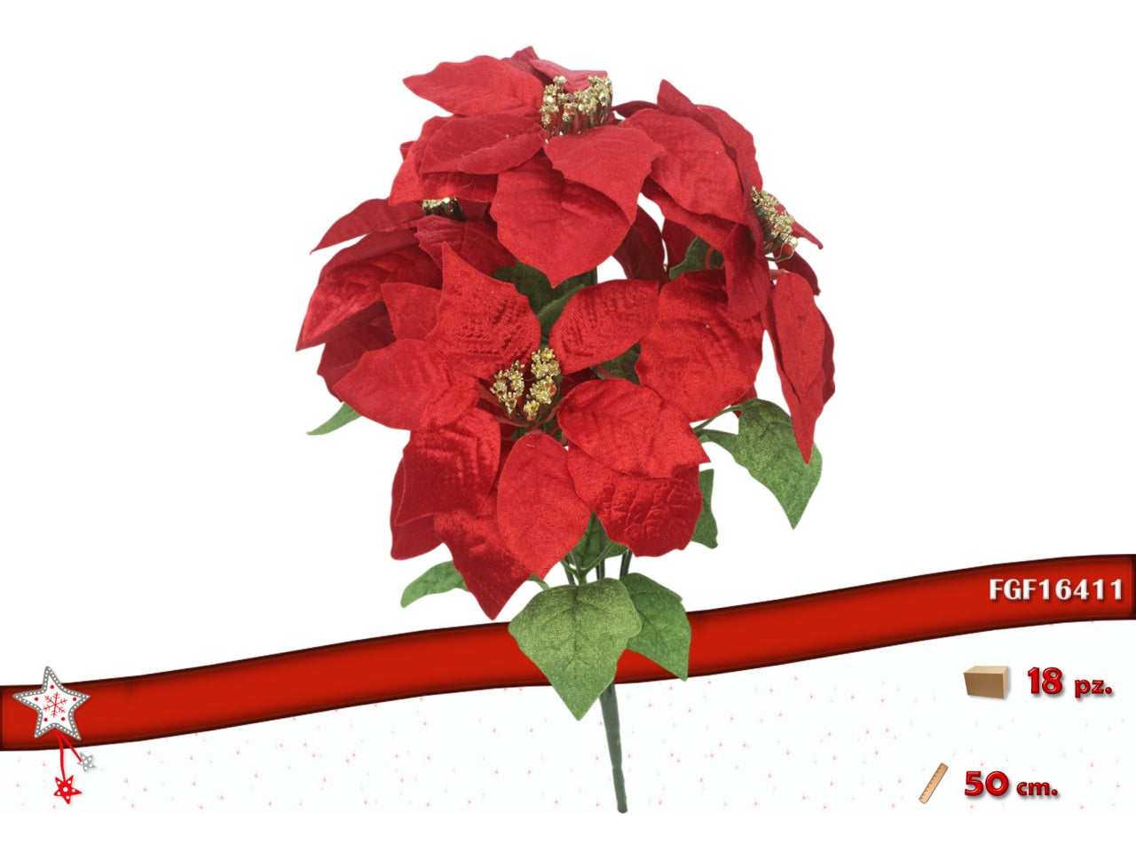 Mazzo 50cm con 7 rami stelle di natale rosso