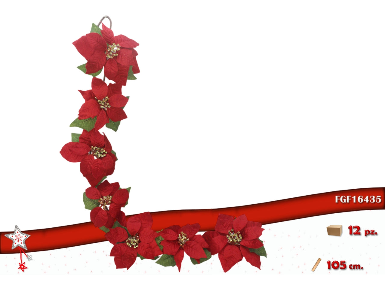 Ghirlanda 105cm con 7 stelle di natale rosse