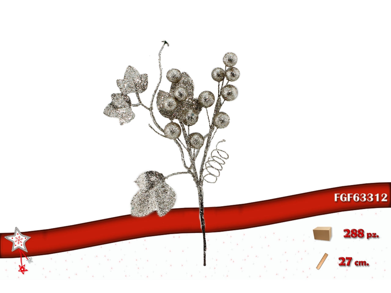 Ramo bacche 27cm glitterato champagne