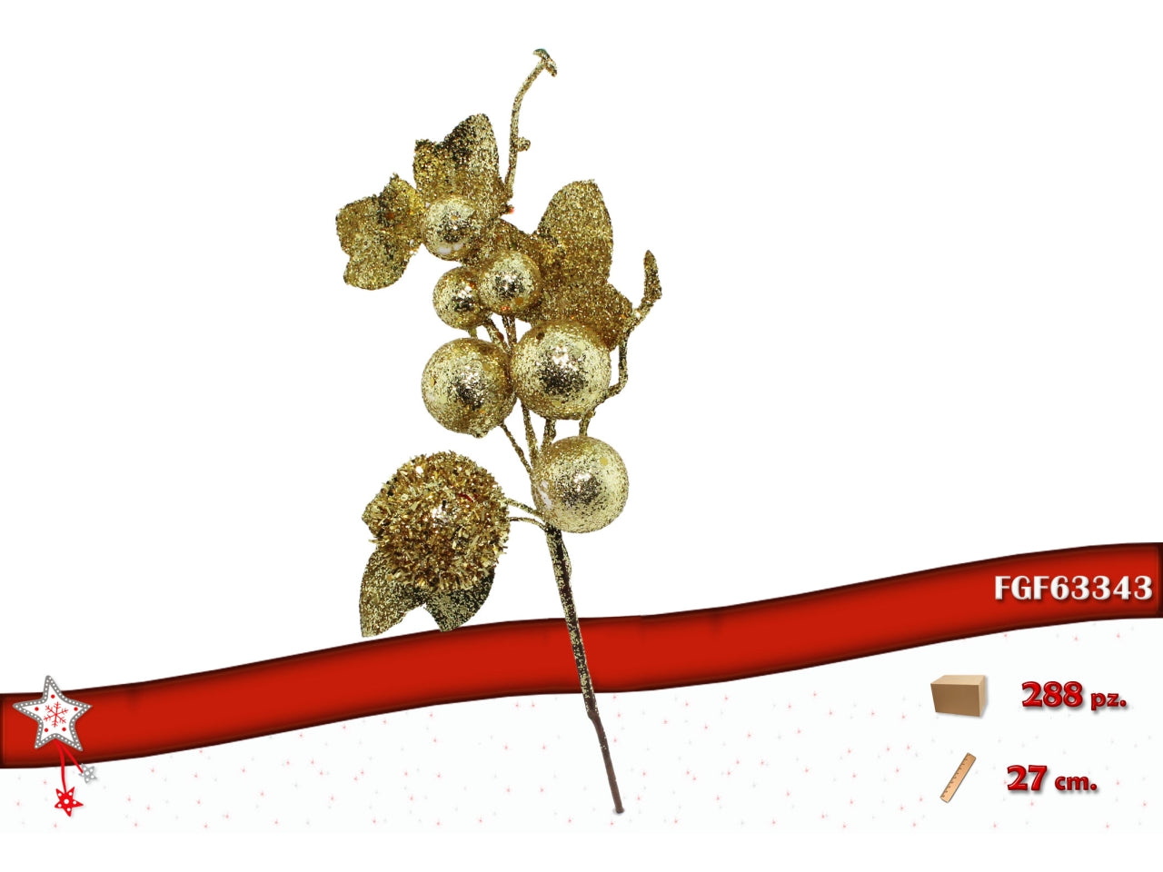 Ramo bacche 27cm glitterato oro