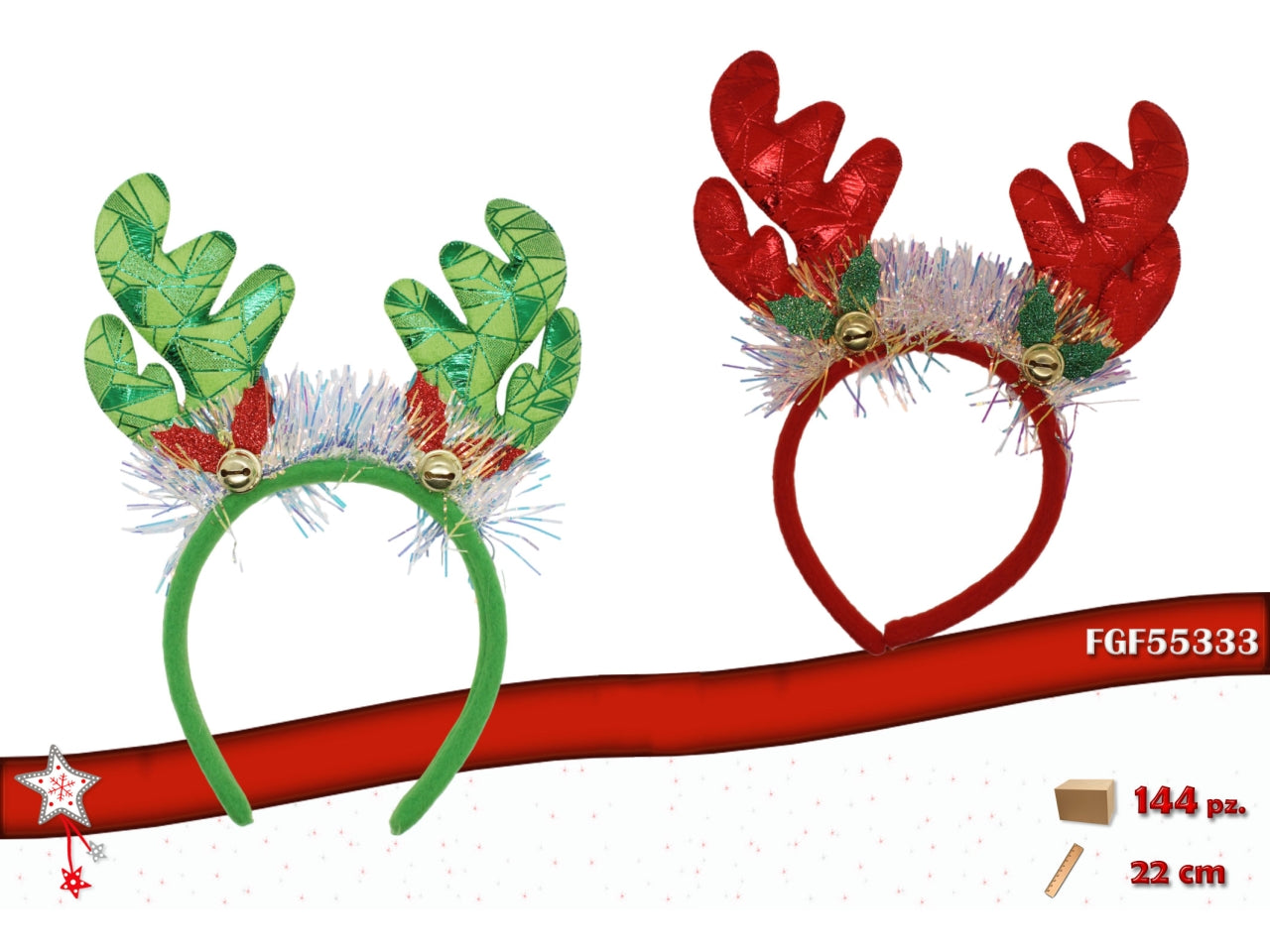 Cerchietto renna 22cm con campanelli colori assortiti