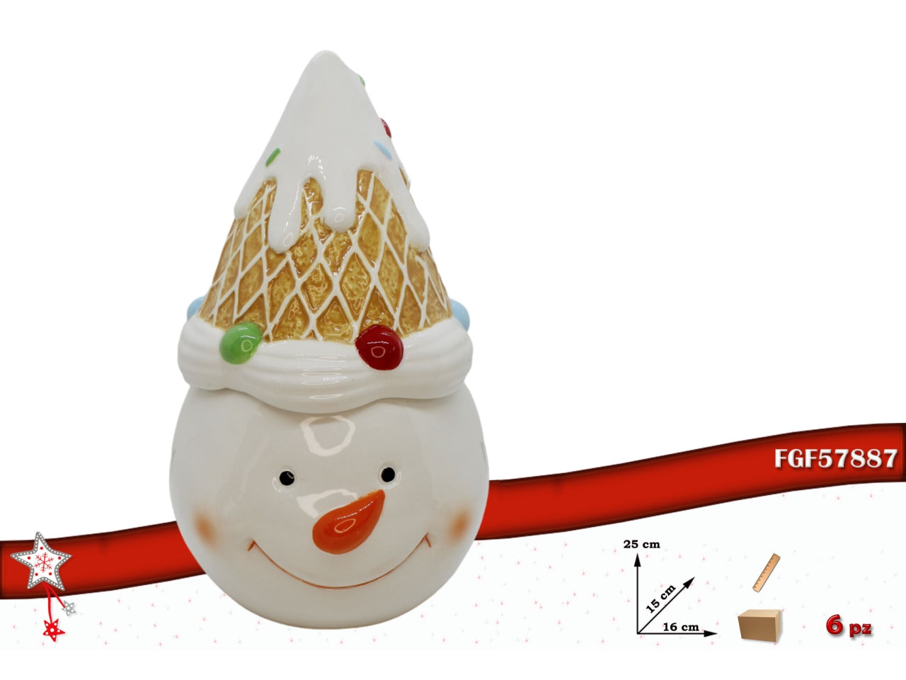 Barattolo pupazzo di neve in ceramica 16x25cm