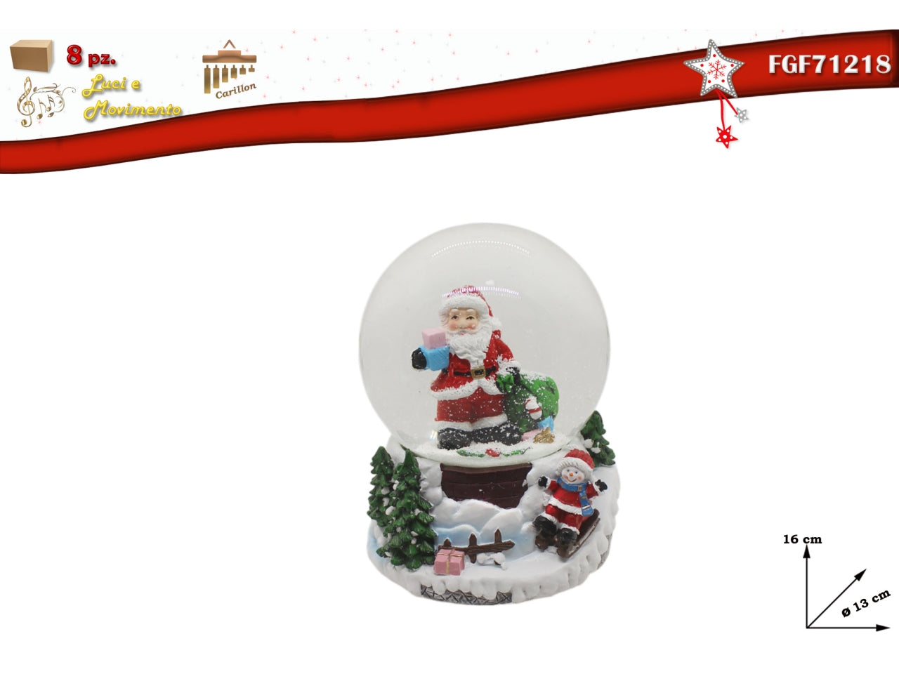 Ampolla con babbo natale 13xh.16cm luci musica e movimento