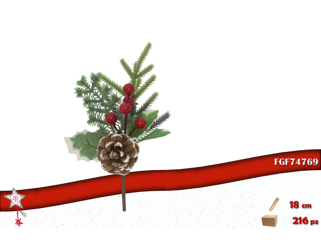 Pick 18cm con bacche rosse e pigna