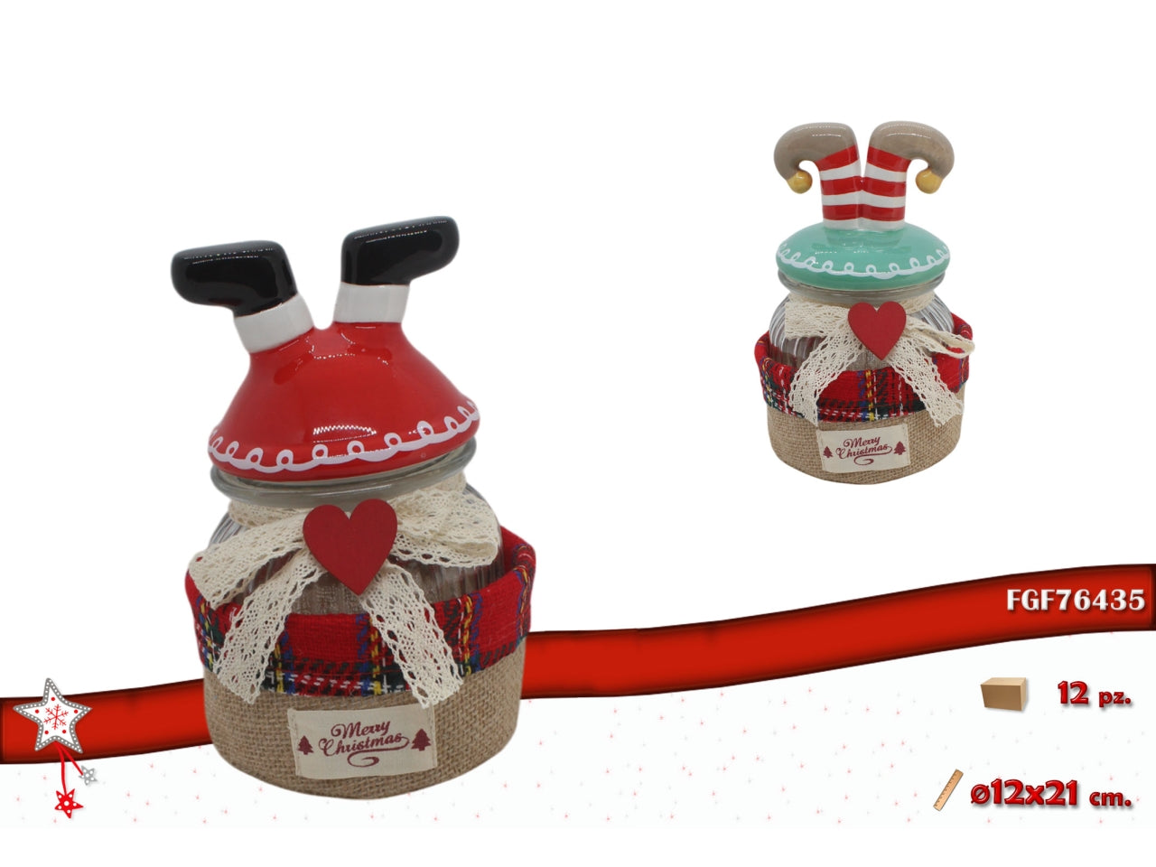 Barattolo in vetro con cestino 12xh.21cm e coperchio in ceramica modelli assortiti
