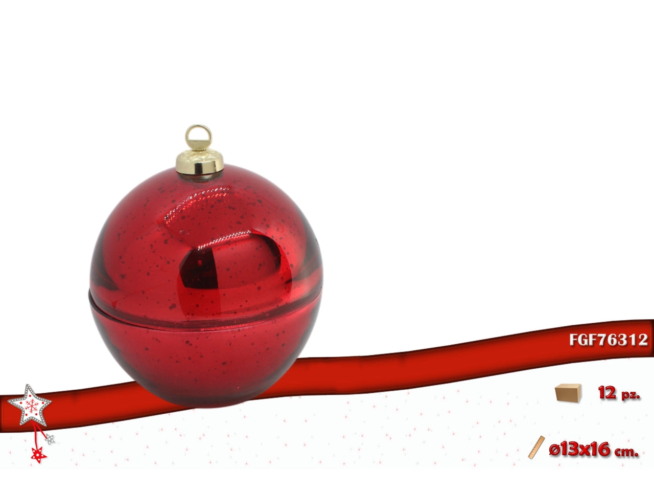Palla in vetro 13cm apribile rossa