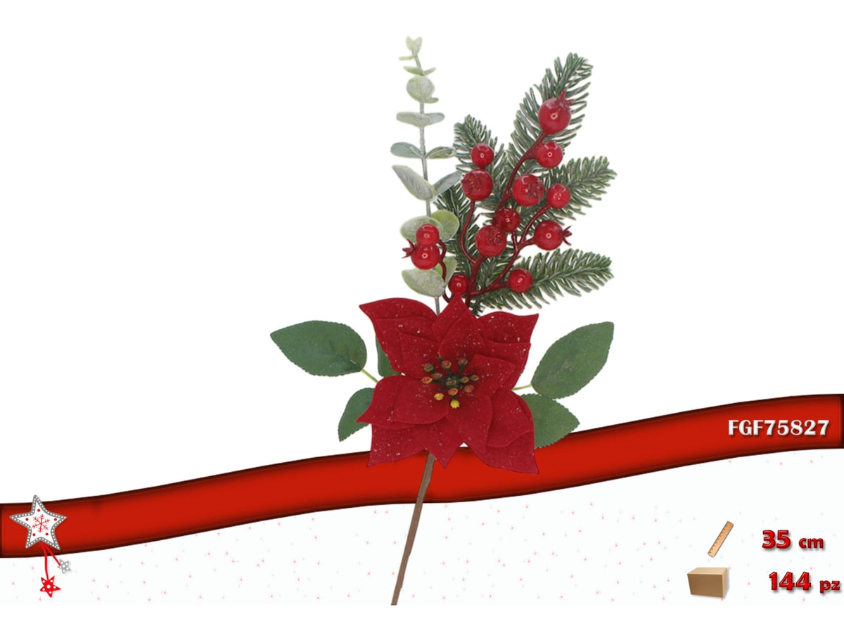 Ramo stella di natale 35cm con bacche rosse