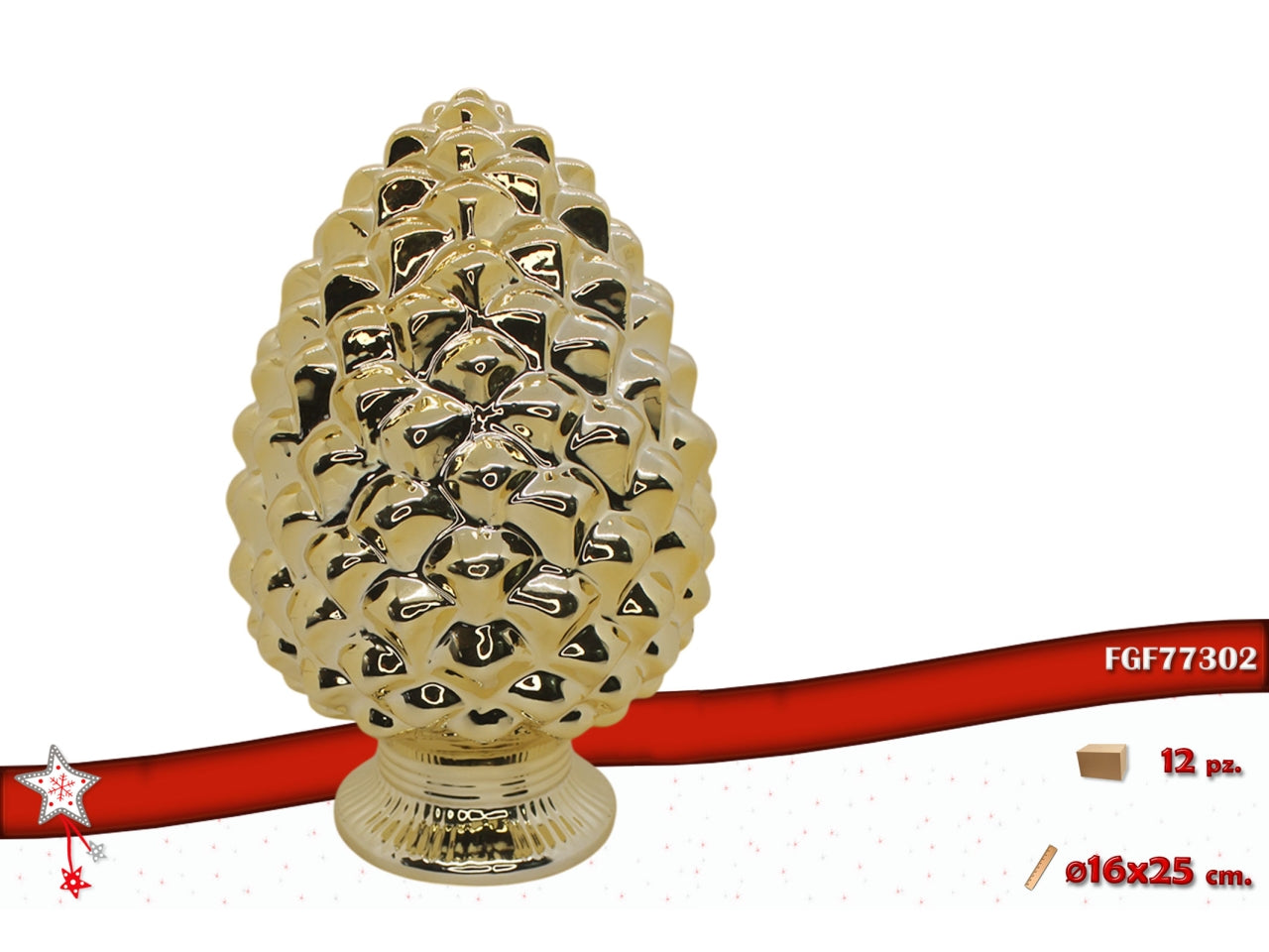 Pigna 16xh.25cm in ceramica oro