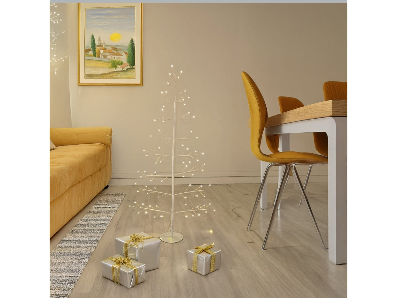Albero tiglio conico 2D 90cm ramo bianco diametro 45cm con 78microled bianco caldo e giochi di luce automatico flashled diamond per uso interno/esterno IP44