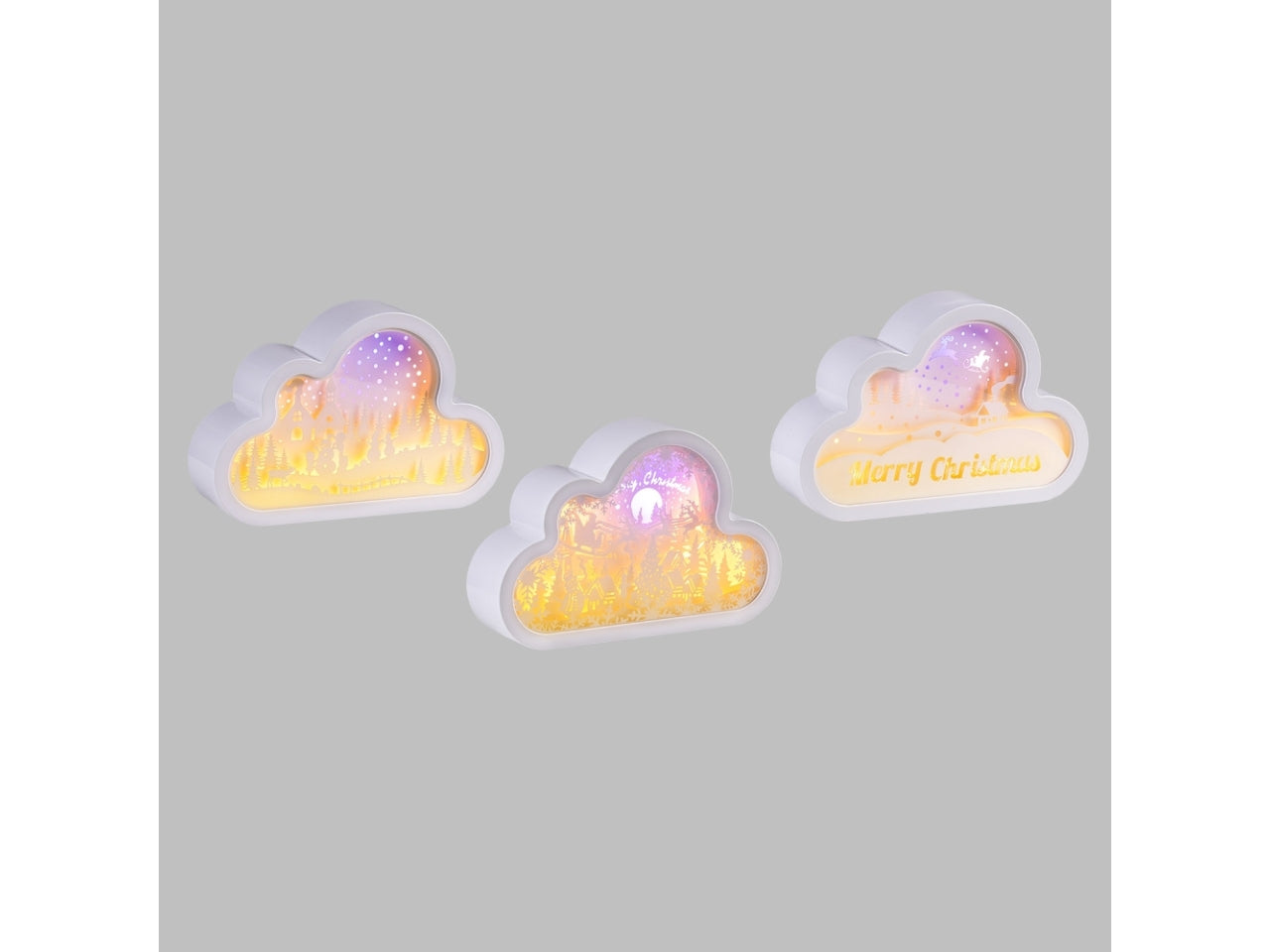 Decorazione luminosa nuvola 20cm con led bianco caldo e blu, luce fissa a batteria, modelli assortiti