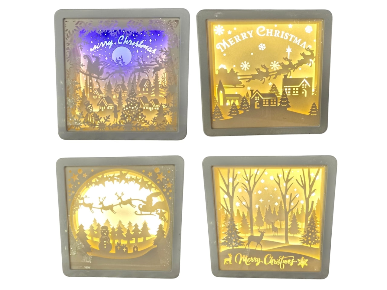 Decorazione paesaggio luminoso 16x16cm con led bianco caldo e blu, luce fissa a batteria, modelli assortiti