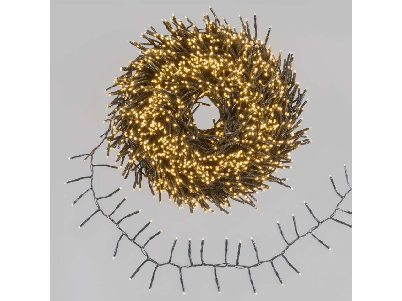 Catena 1500miniled bianco caldo con 8 giochi di luci, filo verde 4+30mt per uso interno/esterno IP44