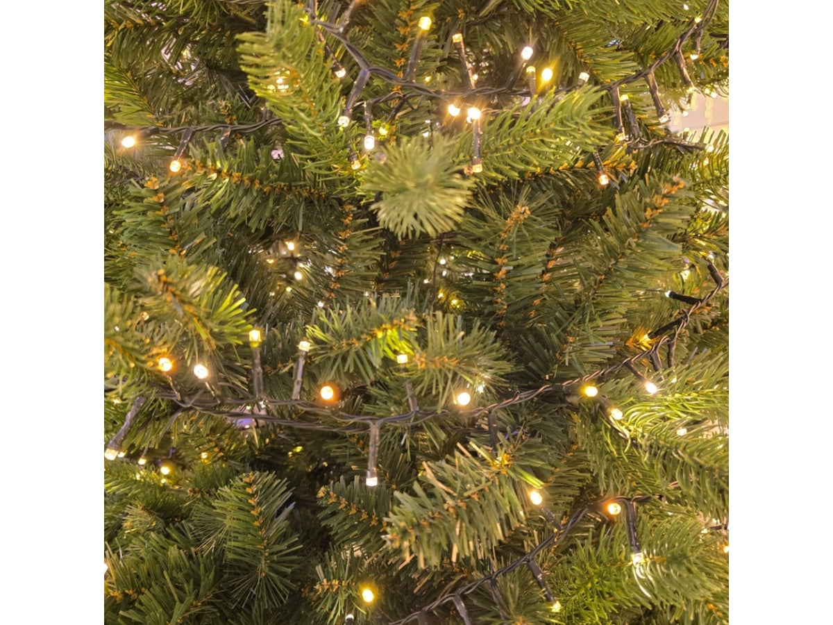 Catena luminosa 1000 microled bianco multi caldo con giochi di luce, filo verde 4+20,5mt per uso interno/esterno IP44