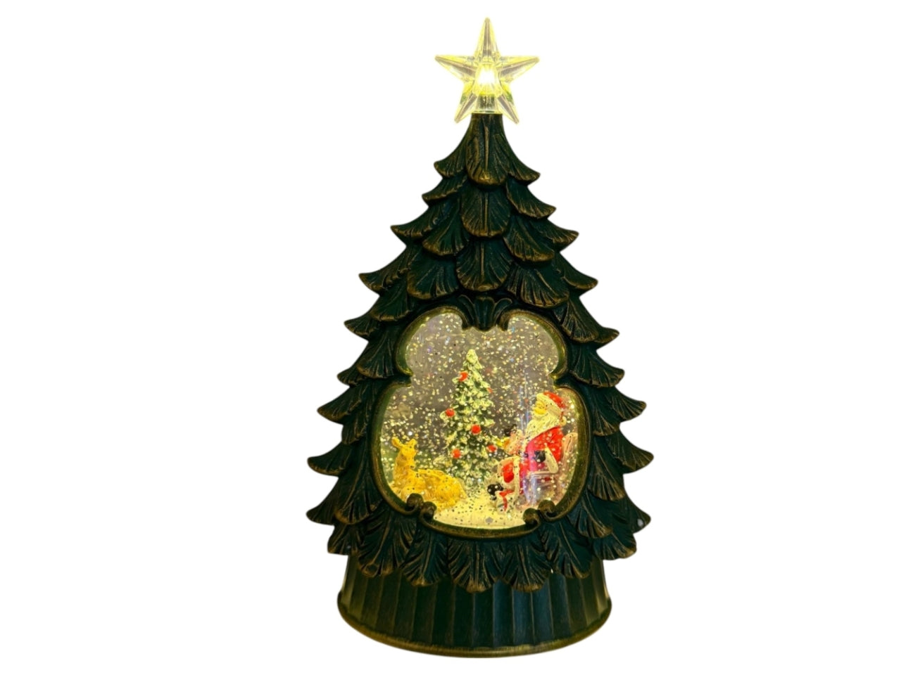 Albero ampolla con babbo natale 26cm, luce led bianco caldo e musica a batteria