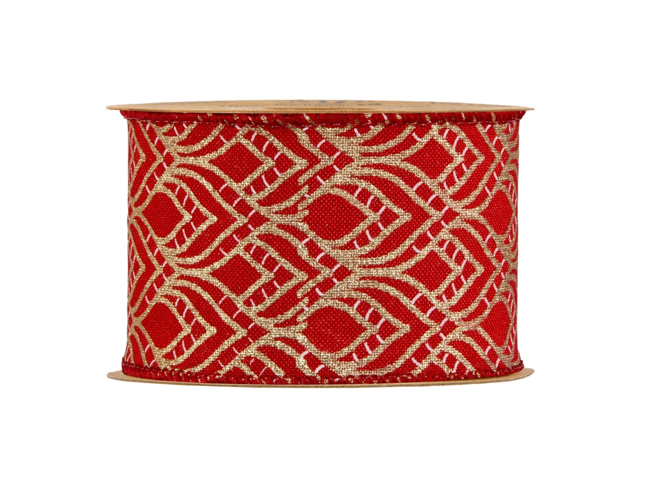 Nastro rosso con onde ovali oro 6,3cmx10mt e bordo animato