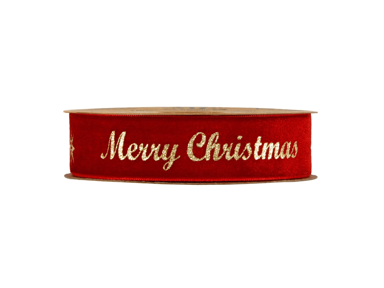 Nastro in velluto rosso con scritta merry christmas oro 2,5cmx10mt