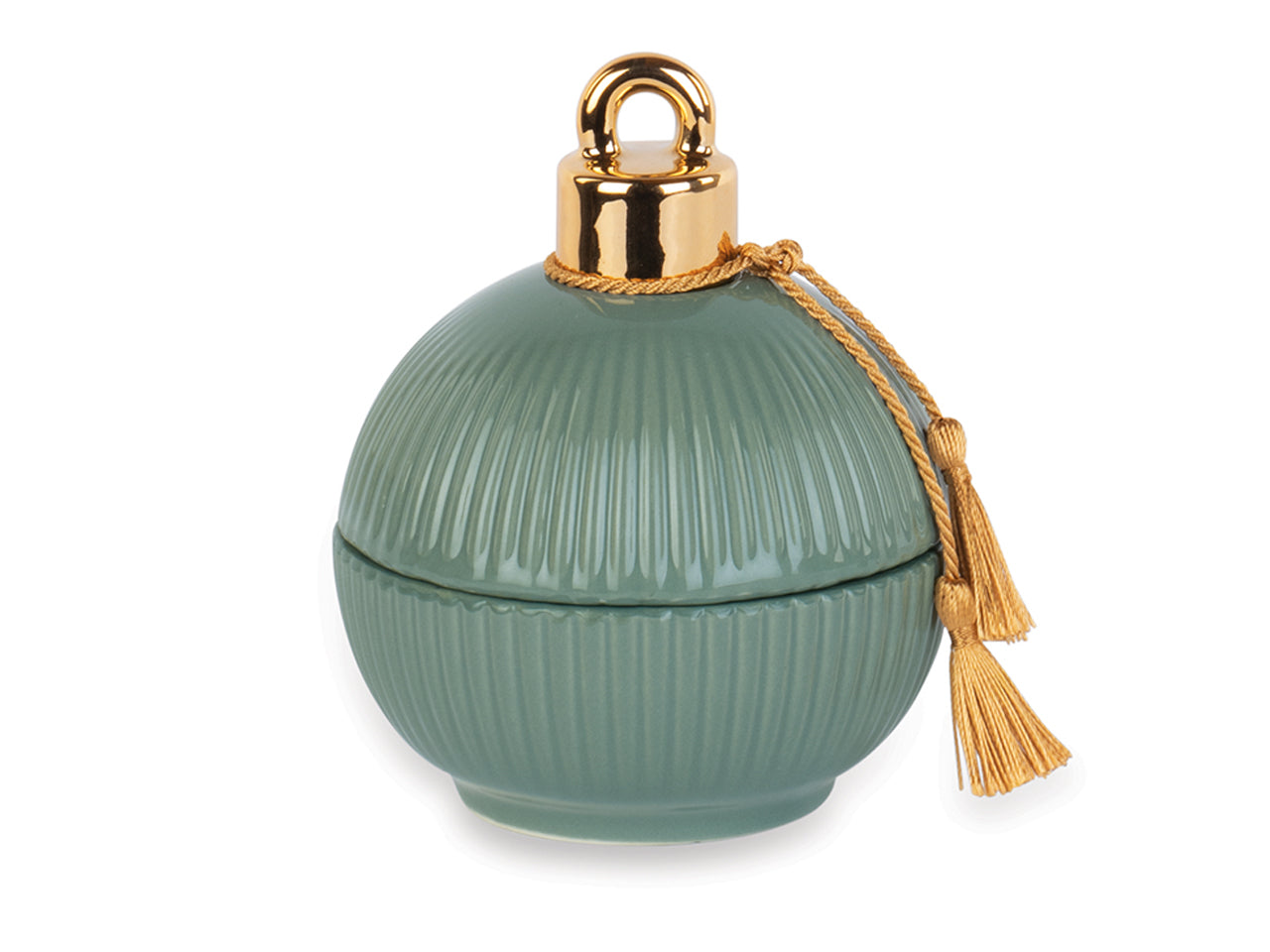 Candela palla in vetro plisse 10cm verde