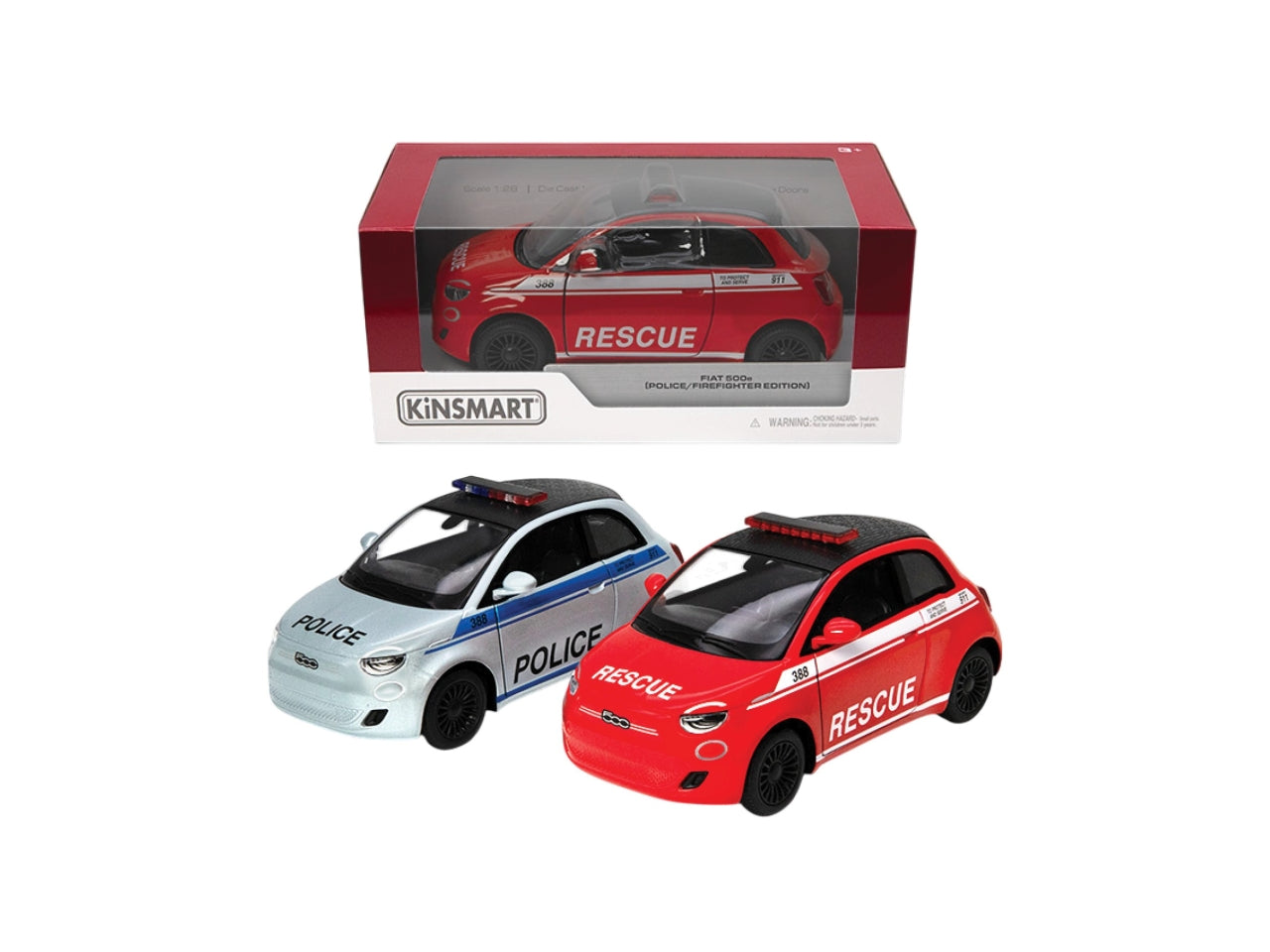 Auto in scala 1:28 fiat 500e police firefighter edition