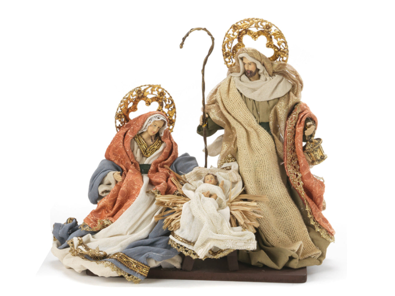 Nativita' resina 29cm con vestiti in stoffa e base legno