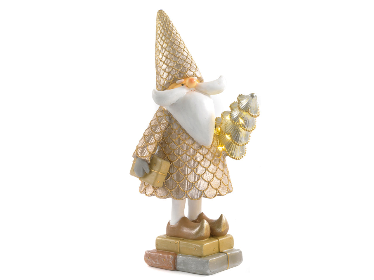Babbo natale in resina 33,5cm con albero e luci oro
